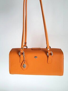 Italian Leather Orange Shoulder Bag - Structured Barrel Tote - Made in Italy